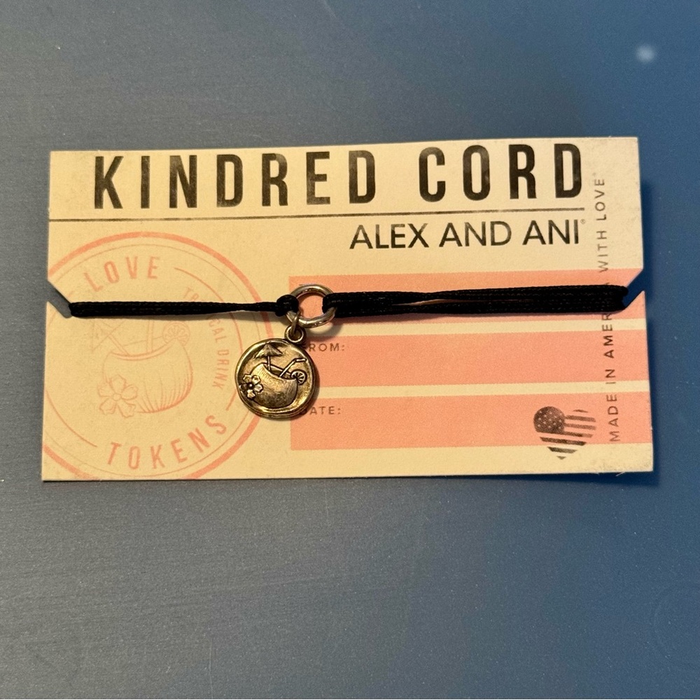 Alex and Ani Black Cord Bracelet with Gold Charm